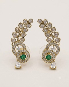 Boucles d'oreilles Ear Cuff pour femmes, motif feuille et cercle, avec pierres rondes scintillantes, bijoux de mode pour soirée, vente en gros - Product Image 5