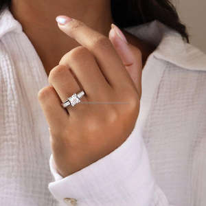 IGI/GIA Lab Grown Princess Cut Diamond Vintage 14K amarillo oro blanco boda/anillo de compromiso Unisex aniversario anillos finos - Product Image 1