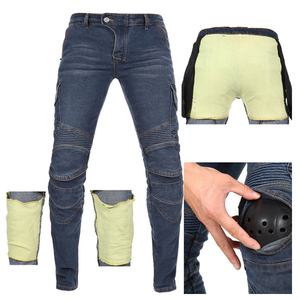 Pantalon de motard en denim bleu respirant et à séchage rapide de haute qualité avec protections amovibles pour les genoux et les hanches pour hommes – Protection moto complète - Product Image 6