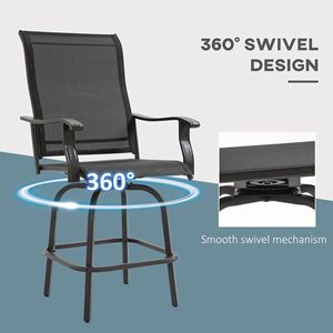 Set di 2 Sgabelli da Bar Girevoli per Esterni con Braccioli, Sedie da Patio con Telaio in Acciaio, Altezza Bar, per Balcone, Bordo Piscina, Giardino, Colore Nero - Product Image 4