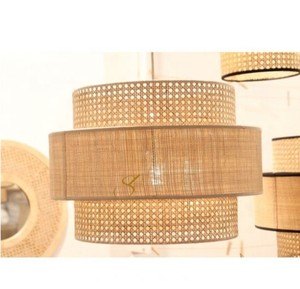 Abat-jour en rotin de luxe, motif en maille ouverte, abat-jour suspendu en osier, lampe de plafond à double niveau de haute qualité - Product Image 4