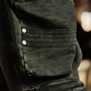 Pantalon cargo en coton délavé pour homme, coupe ample, plusieurs poches, taille élastique, style hip-hop, longueur intégrale, couleur unie, pour l'automne - Product Image 4