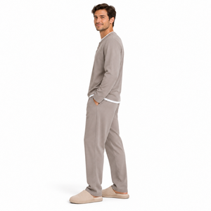 Men <b>Henley</b> Pajama Set <b>Long</b> <b>Sleeve</b> Sleepwear Two Piece Loungewear Casual Homewear - Product Image 2