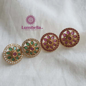14K Gold Plated Round Floral Stud Earrings with Pearl and Diamond Accents - Product Image 1