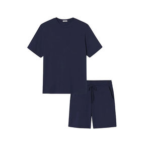 Camiseta de Hombre de Color Sólido con Estampado Personalizado, Conjunto de Dos Piezas de Pantalones Cortos de Verano con Tendencia Japonesa - Product Image 1