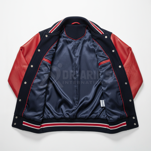 Veste de baseball rouge pour homme avec manches en cuir, logo de basketball brodé, style preppy, fermeture éclair, automne - Product Image 3