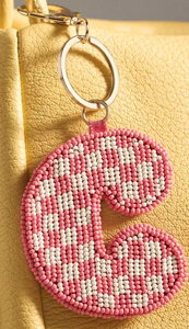 Elegant Embroidered Alphabet Design Beaded Letter <b>Keychain</b> Blue White Fashion Bag Hanger Accessory Embellishments Corporate Gift - Product Image 4