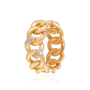 Anillo de banda completa estilo cubano de oro amarillo de 14k con diamantes naturales pavé, joyería fina al por mayor - Product Image 2