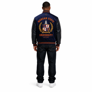 Custom <b>Men's</b> Satin Varsity <b>Jacket</b> with Boxy Fit <b>Faux</b> <b>Leather</b> Sleeves Embroidery Front Logo Autumn/Winter OEM Supplier - Product Image 2