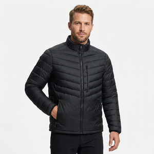 Men's Black <b>Jacket</b> Stand Collar Zipper Windproof Polyester Wadding <b>Winter</b> Casual Wear - Product Image 5