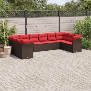 Divano da 10 pezzi in Poly Rattan marrone con cuscini divani da giardino - Product Image 1