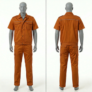 Ensemble uniforme de travail pour hommes, 245 GSM, coton polyester sergé, bleu royal, panneau réfléchissant sur la poitrine, broderie personnalisée, impression de logo, uniforme de travail - Product Image 5