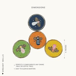 Sous-verres perlés artistiques avec motifs brodés complexes, accessoires de boisson faits à la main pour tables basses et salles à manger - Product Image 2