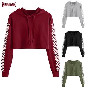 Sweat à capuche pour femmes, pull-over décontracté, manches longues, rayé, haut court, nouveau style - Product Image 1