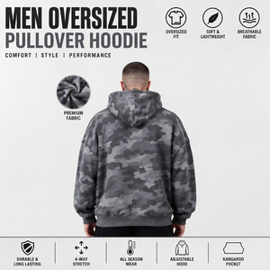 <b>Men</b> Oversized Camouflage <b>Pullover</b> Hoodie French Terry Hooded Sweatshirt Winter Wear Hooded <b>Pullover</b> <b>Men</b> Casual Front Pocket Hood - Product Image 3