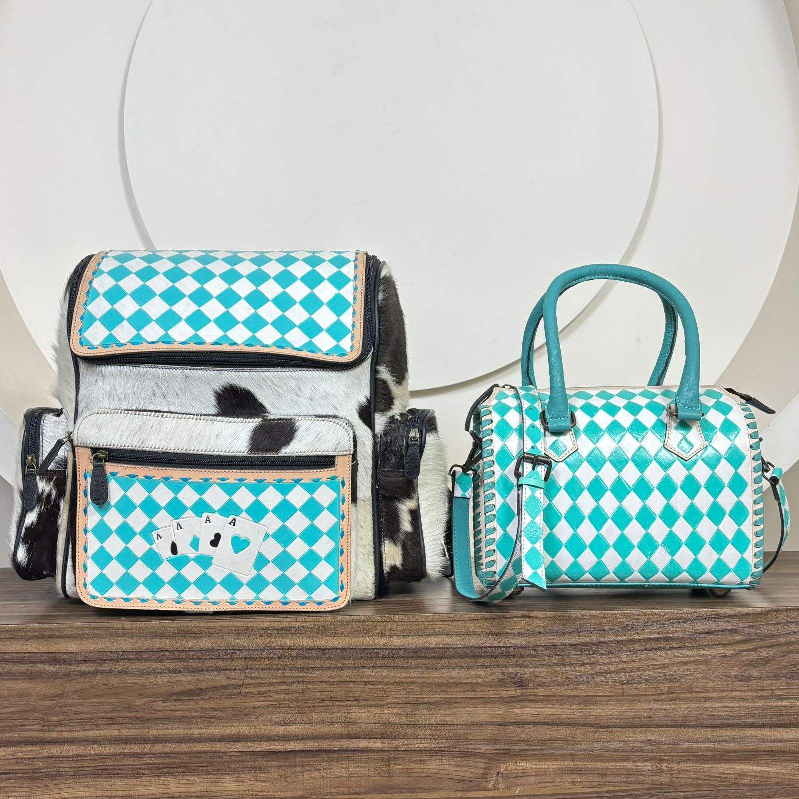 Turquoise & White Checkered