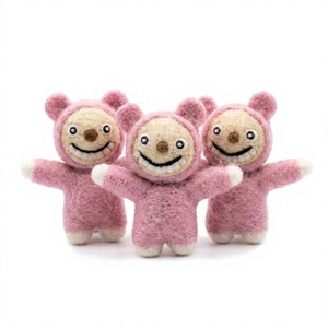 Premium Handmade Eco-Friendly Traditional Pink <b>Felt</b> Bear Doll <b>Ornament</b> Small Cartoon Wall Hanging <b>Christmas</b> Decoration - Product Image 1
