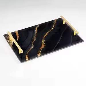 Black Marble Design Decorative Serving Tray with Gold Handles Wooden <b>Coffee</b> <b>Table</b> Tray Luxury Serving Platter Home Decor - Product Image 1