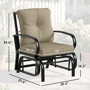 Sedia a dondolo da esterno beige con cuscini e struttura in acciaio - Product Image 3