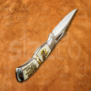 Couteau de chasse utilitaire OEM EDC en acier D2 à pointe tombante avec poignée personnalisée en bois de cerf et bouton de pouce, idéal comme cadeau - Product Image 4