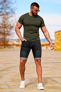 Pantalones Cortos de Mezclilla Personalizados con Pedrería para Hombre, Estilo High Street, Brillantes, Desgastados por el Sol, con Cristales, para Verano - Product Image 2