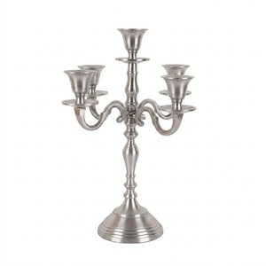 Tall Silver Aluminium <b>Candelabra</b> 5-Arm Floor Candle Holder Antique Vintage Style Metal Candlestick For Wedding Event & Home - Product Image 2