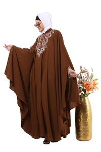 Stylish Ethnic High Neck Embroidered <b>Ankle</b> Length Abaya for Women Polyester Fabric Breathable Lightweight Long Sleeve - Product Image 5