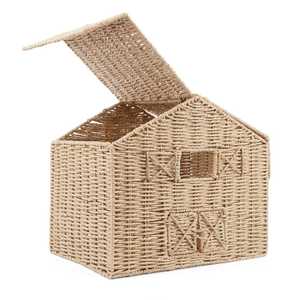 Delicate Paper Woven House <b>Basket</b> Decorative Storage <b>Basket</b> Organizer Bin Perfect For Kids Room <b>Shelf</b> Decoration - Product Image 2