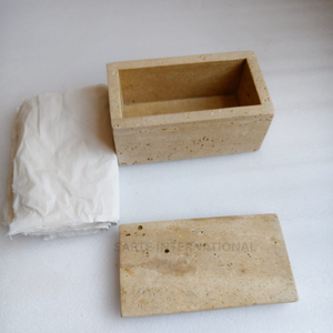 Boîte à mouchoirs en pierre de travertin, faite à la main, moderne, autoportante, accessoire de salle de bain, organisateur de comptoir, décoration - Product Image 4