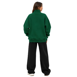 OEM Wholesale Vintage Wash 100% Cotton Varsity Loose Fit Quarter Zip Custom DTG Print Logo Women's Hoodies Custom Regular Sleeve - Product Image 2