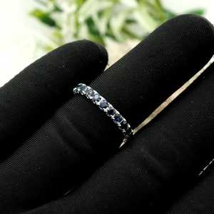 Round Cut Blue Sapphire Eternity Band 14K White Gold Wedding Engagement <b>Ring</b> For Women Fine Jewelry Gift - Product Image 6