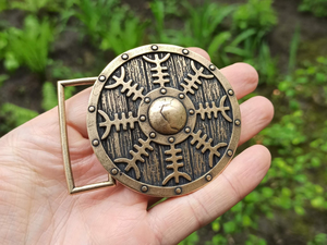 Hebilla de Cinturón de Cuero y Metal con Diseño de Escudo Vikingo Personalizado, Hebilla de Cinturón Artesanal de Guerrero Nórdico Medieval para Disfraces - Product Image 6