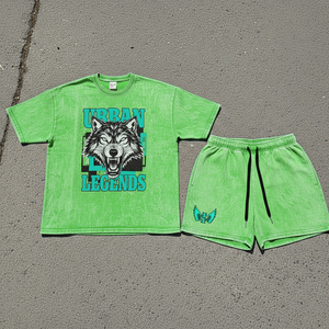 Ensemble T-shirt et short streetwear personnalisé, T-shirt graphique vintage délavé à l'acide et short en jean orné de strass, pour fabricants - Product Image 4