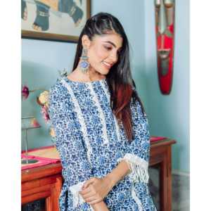 Ensemble Kurta pour femmes en denim bleu respirant en coton et fibre de bambou XS - Product Image 2