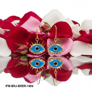 Boucles d'oreilles tendance faites à la main en laiton en forme d'œil, émail bleu marin, talisman œil porte-bonheur, crochets sans plomb, bijoux artisanaux - Product Image 4