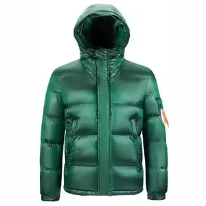 Chaqueta Acolchada con Capucha Verde para Hombre, Color Sólido, Resistente al Viento, Rellena de Plumón, Cierre de Cremallera, Ropa Casual de Invierno, Corte Regular - Product Image 2