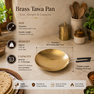 Premium Hammered Brass Fry <b>Pan</b> with Heat Resistant <b>Handle</b> | Traditional Indian Brass Tawa | Heavy Duty Frying <b>Pan</b> | Kitchen Cook - Product Image 6