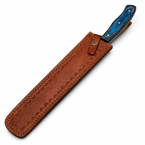 Couteau à découper artisanal en acier Damas de qualité industrielle, fabriqué sur mesure par Ahmad Fabric, manche en bois de 15 cm, lame à pointe tombante, étui en cuir, pour droitier - Product Image 6