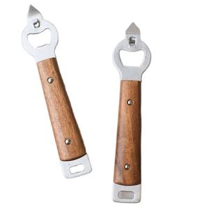 Abridor de Botellas de Metal Plateado para Bares, Restaurantes, Servicio de Bebidas Comercial, Abridor de Tapas de Botellas con Mango de Madera - Product Image 1