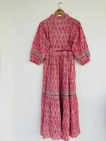 Pur coton indien bloc imprimé femmes filles imprimé Maxi robe à la mode décontracté été soirée robe de soirée bouton longue coupe