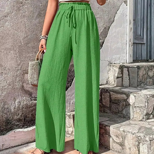 Pantalon large décontracté taille haute en soie glacée pour l'été, coupe ample, imprimé tie-dye effet peinture à l'encre, pour femme, classique, mode basique - Product Image 1