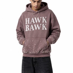 Sweat à capuche zippé oversize pour homme en molleton de coton épais, avec effet délavé vintage et strass, style streetwear, avec poches, idéal pour l'hiver - Product Image 1