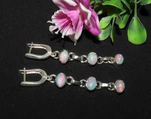 Boucles d'oreilles pendantes en argent sterling avec opale de feu éthiopienne, design cabochon, bijoux artisanaux en pierres précieuses naturelles - Product Image 3