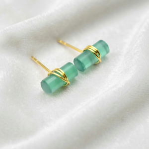 Ratnarachit Women's Minimalist Wire Wrapped Baguette Garnet <b>Stud</b> <b>Earrings</b> 6x4mm Gold Plated Brass - Product Image 3