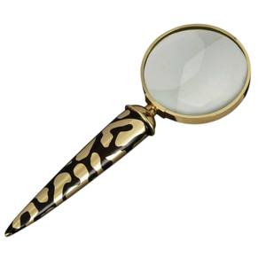 Loupe de poche de luxe avec cadre en laiton antique et poignée en résine imprimé léopard pour la lecture, la bijouterie, la décoration de bureau, ou comme cadeau - Product Image 1