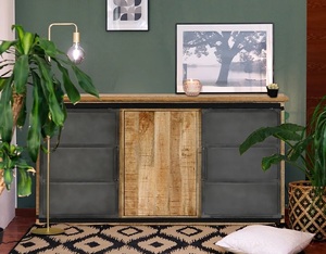 Modern Luxury Nordic Solid Wood <b>Sideboard</b> Fluted Tambour Doors Brass Legs Durable Farmhouse Dining <b>Storage</b> Cabinet 5 Ft+ - Product Image 3