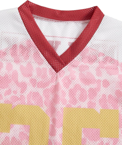 Women V Neck Mesh T-Shirt Short Sleeve Leopard Print Number 25 Breathable Sporty Style Spring Summer Wear - Product Image 3