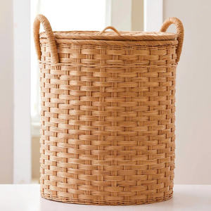 Cesta Redonda de Ratán Natural con Tapa y Asas, Cesto de Almacenamiento Tejido a Mano, Organizador Decorativo para el Hogar y Lavandería - Product Image 1
