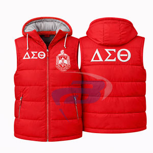 Chaleco Acolchado Delta Sigma Theta DST Sorority, Bordado Personalizado con Letras Griegas, Rojo, con Capucha, Tejido, Impermeable, Cortavientos, para Hombre - Product Image 3