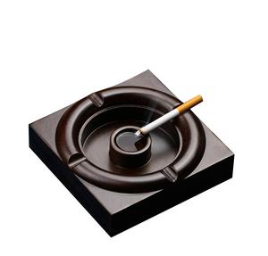 Cenicero de Aluminio Estilo Ébano, Retro, Sólido, Sin Humo, Estilo Americano, Redondo con Tapa, Resistente al Viento, Negro, Accesorio de Fumar de Lujo - Product Image 1